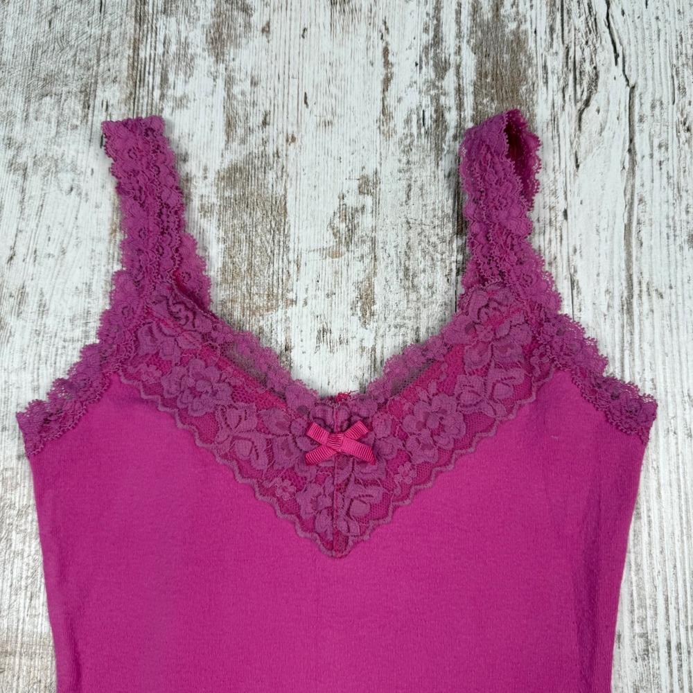 Abercrombie & Fitch Pink Lace Trim Cami Top Fitted V-Neck Bow Youth M Adult XS - Picture 4 of 8
